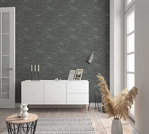 marburg Tapete Schwarz, Grau Steinoptik für Schlafzimmer Wohnzimmer oder Küche Made in Germany 10,05 x 0,53m