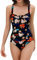 SHEKINI Mare da Donna Costumi Interi Push up Retro Bikini con morbide Coppe Un Pezzo Costume da Bagno Intero Ruched Triangolo Regolabile Sexy Body Swimsuit Monokini (L,Nero HD)