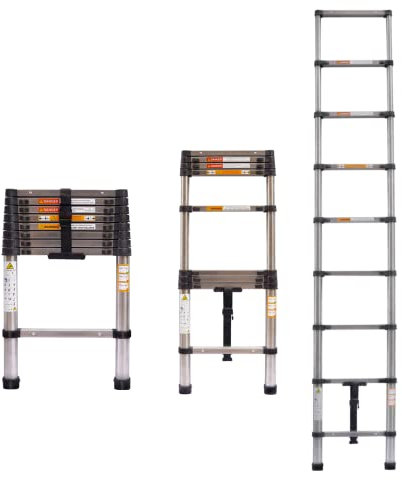 8.5 Ft Stainless Steel Telescoping Ladder Telescopic Extension Ladder Lightweight Collapsible Ladder,for RV, Loft, Attic, Home for Indoor and Outdoor Use, 330lb Load Capacity