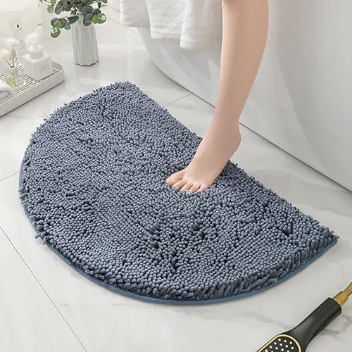 HYFAN Halbrunder Mikrofaser-Chenille-Badezimmerteppich, rutschfest, super saugfähig, schnell trocknend, Duschmatte, weich, zottelig, Badewannenteppich, maschinenwaschbar, halbrund, Bodendekormatte
