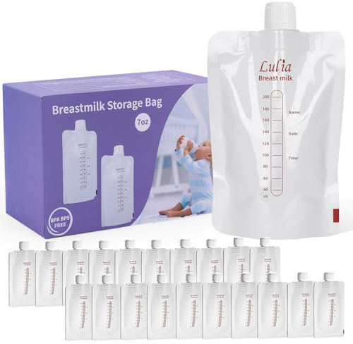 Lulia Portable Breast Milk Storage Bag Set, 200mL, 20er Pack, mit 2 Größen von Saugern, kann als direkter Ersatz für eine Flasche verwendet werden, um Ihr Baby zu füttern