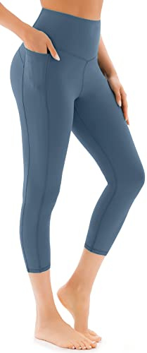 JOYSPELS Capri Gym Leggings with Pockets Cropped Yoga Pants Acid Blue L