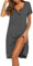 Ekouaer Camicia da Notte Donna Maniche Corte Abbigliamento da Notte Bottoni Vestito da Notte Corta, Grigio Scuro, XXL