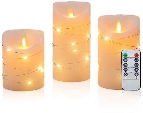 CCLIFE LED Kerzen Set mit Fernbedienung Timer Funktion 300 Stunden flackernde Paraffin Echtwachs,mit Lichterkette
