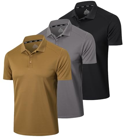 Gaiatiger 3 Pack Mens Polo Shirts Short Sleeve Quick Dry Lightweight Golf Casual Collared Tops Breathable Moisture Wicking Work Shirts(0427) Black Grey Khaki-2XL