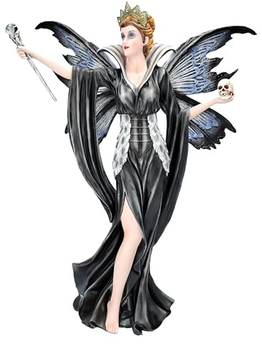 Figuren Shop GmbH Elfenfigur Königin mit Zepter und Schädel 46 cm - Fee Gothic schwarzes Kleid Fantasy Deko Figur