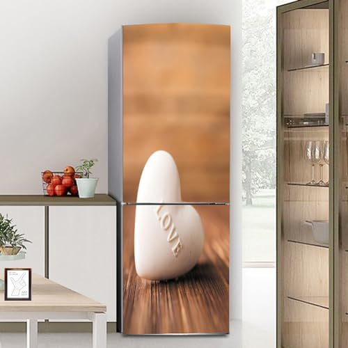 Fridge Wraps Kitchen Fridge Stickers Cover Full Doors, Fridge Sticker Full Covering Door Fridge Covers Decor, Freezer Skins Wall Stickers for Kitchen Decal, White Love Heart
