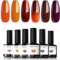 Modelones Vernis Semi Permanent Rouge Pailleté Marron, Lot de 6 Couleur Orange Vernis Gel UV Semi Permanent, Kit Vernis à Ongles Gel pour Nail Art Manucure
