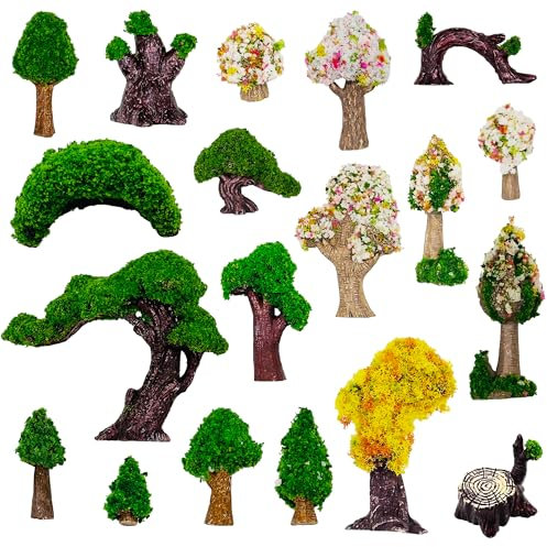 Cayway 19 PCS Modèle Arbres, Mixte Modèle Train Arbres, Mixte Modèle Arbre en Plastique, D'Accessoires Jardin Miniature pour DIY de Paysage Landscape, Jardin Miniature Decoration