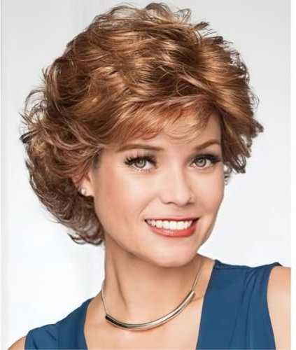 Salaibs Braun Kurze Perücken für Frauen Lockige Natürliche Geschichtete Haar Perücke Synthetische Faser Tägliche Party Perücke