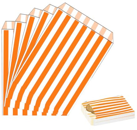 100 Stück Orange Naschitüten Candy Bar Papiertüten Klein Kraft Butterbrottüten Bunt 13x18cm Mini Geschenktüten Papiertüten Bunte Tüten Candybar brotpapiertüten für Halloween,Weihnachten,Hochzeiten