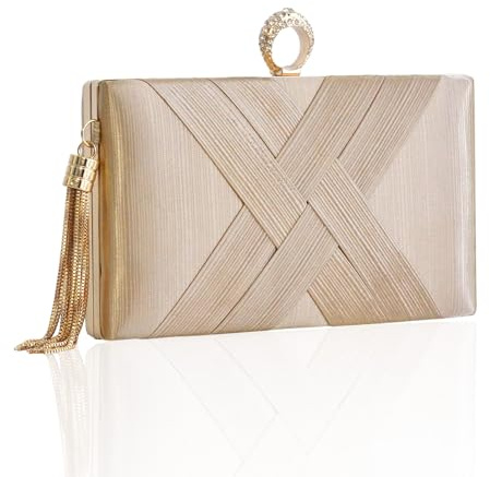 XINGSHUNFU Clutch Geldbörsen für Damen Quaste Abend Clutch Tasche Sparkly Diamond Crossbody Umhängetasche für Hochzeit Nacht Ausgehen Party (Champagner Gold)