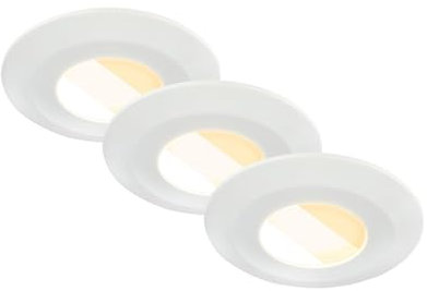 BRILONER - Set di 3 faretti da incasso per bagno a LED 230V Alloggiamento 50% riciclato, cambio temperatura colore, IP44, Ra90, LED spot, piatto, 68mm, 90x30mm (DxH), Bianco