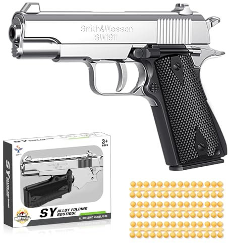 HUGMIE 84 coups de pistolet jouet à balle doux,pistolet en métal simulé,pistolet jouet pliable, pistolet jouet pour enfants de plus de 3 ans