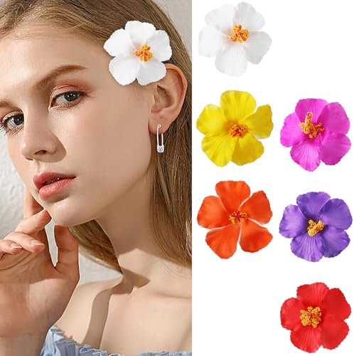 6 Stück Haarspange Blume, Hawaii Haarklammer Flower Hair Clip Mehrfarbig Hibiskus Haarklammer Hawaii Blumen Haarklammer Hawaii Haarschmuck Blumen Haarklammern für Urlaub, Strandparty