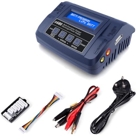 e680 80W AC/DC Battery Balance Charger Discharger Power Supply, Support 1-6S LiPo/Life/Li-ion/NiCd/NiMH/Pb Battery Charging Built-in Cooling Fan