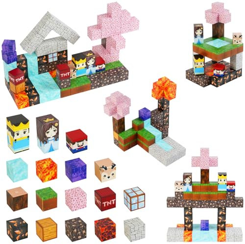 HOTUT Magnetische Bausteine, 96 Stück Magnetic Building Blocks, Baue Meine Magnete Welt Set, Montessori Magnet Spielzeug Geburtstag Weihnachten Geschenke für Jungen Mädchen EIN Ostergeschenk
