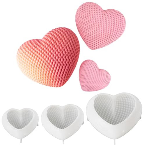 Junhui 3 Pezzi Candela Stampi in Silicone di San Valentino, Cuore Stampo Candela, 3D Forma di Cuore Stampo per Stampi Epossidici in Silicone per Realizzare Candele, Saponi, Aromaterapia