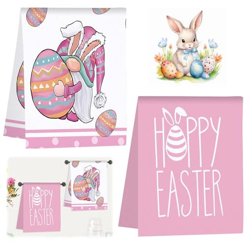 GAROMIA Strofinacci pasquali, conigli, uova di Pasqua, 2 pezzi, Happy Easter Pasqua, 40 x 60 cm, per Pasqua, Natale, vacanze, regali