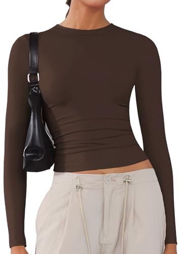ARCFEETORY Women's Long Sleeve Shirts Crew Neck Tops Basic Tees T-Shirts