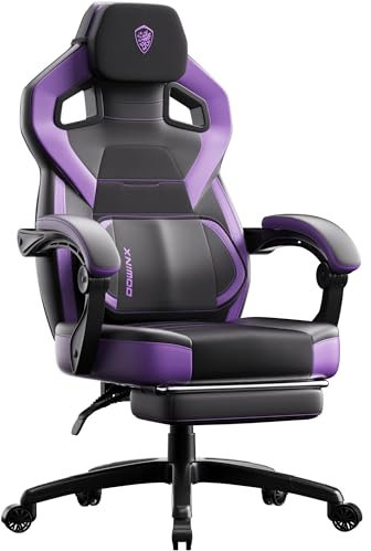 Dowinx PU Leather Gaming Chair with Footrest, Large and High Ergonomic with Lumbar Support Wide Computer Chair for Heavy Persons, Purple