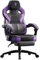 Dowinx PU Leather Gaming Chair with Footrest, Large and High Ergonomic with Lumbar Support Wide Computer Chair for Heavy Persons, Purple