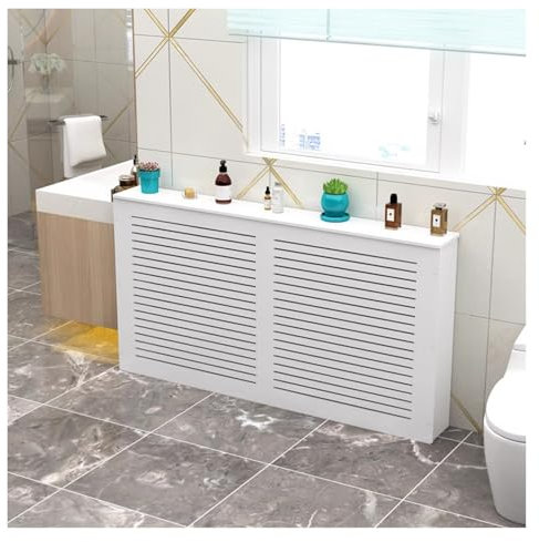Qulamrdk Couvercle Radiateur Cache Radiateur MDF Laqué Blanc Cache-radiateur Moderne À Lattes Traditionnel Convient pour Le Couloir La Chambre du Bureau Blanc(80x90 x 20 cm)