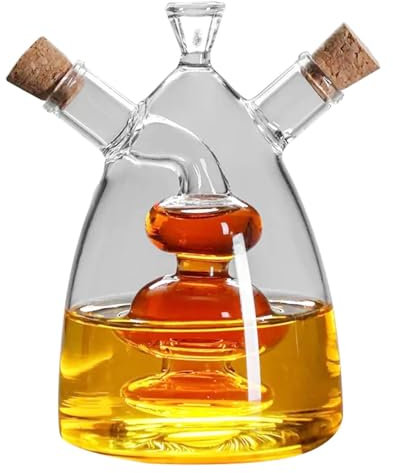 WINAKUI Olive Oil and Vinegar Dispenser Bottle Set, 2 in 1 Clear Dual Glass Oil and Vinegar Dispenser Cruet Containers for Kitchen