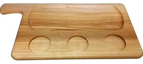 Tagliere Servi-Aperitivo in Legno di Frassino Con Manico 4 Incavi per Affettati e Salse cm 37x20 Ideale per Casa Pub Ristoranti