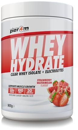Per4m Whey Hydrate | 23g Whey Isolate & Aquamin Electrolytes | Muscle Growth & Hydration | Clear, Refreshing & Low in Sugar | 30 Serving (900g, Strawberry Watermelon)