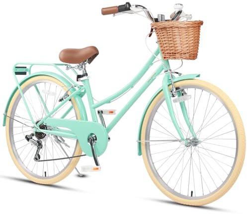 Glerc Missy 20 24 26 Zoll Mädchen Cruiser Hybrid 6-Gang City Fahrrad für Jugend Mädchen über 8 Jahre alt mit Weidenkorb & Leichtgewicht, Mehrere Farben