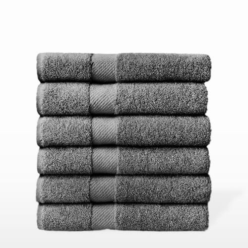Juego de 6 Toallas Ducha Grandes Gris Oscuro 100% algodón de 150x100 cm | Tejido suave de gran gramaje con alta absorción. Aptas para lavadora, de uso diario.