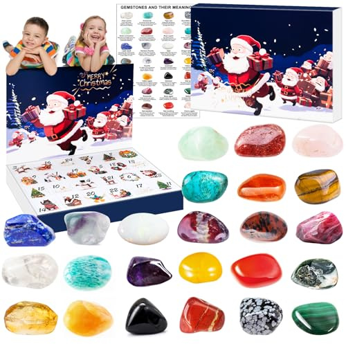 Ruryxel Adventskalender 2025 Kristalle für Kinder, 24 Natürlichen Kristalle Edelstein Adventskalender, Countdown Weihnachtskalender 2025, Geschenkidee für Frauen, Kinder und Teenager