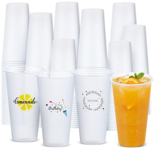 Jingmore 100 Pcs 20 oz Clear Frosted Plastic Cups Bulk Blank Plastic Drinking Frosted Cups Disposable Party Tumblers for Wedding Painting Stadium Events Marketing (White)