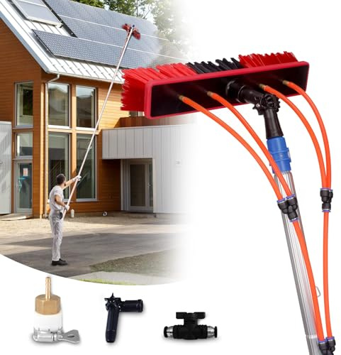 35 FT Water Fed Pole Kit Adjustable Solar Panel Cleaning Kit Cleaner Tool for Window Glass Roof Outdoor Glass Brush Window Washing Equipment (35FT)