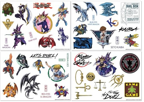 Yu-Gi-Oh! Tech Aufkleber Set - 4 wiederverwendbare Vinylblätter mit Yugi, Blauäugen, weißem Drachen, dunklem Magier & mehr für Laptop, Telefon, Tablet & Konsole Dekoration