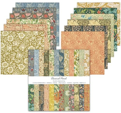 Oriental riverkit Scrapbook Papier 24 Blatt, Bastelpapier Muster, Farbe | Doppelseitiges Scrapbook Papier, 30,5 x 30,5 cm, Blumenmuster, Dekorpapier Set für DIY Fotoalbum und Scrapbook Dekoration