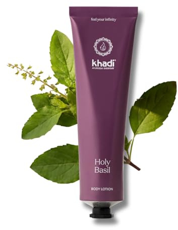 khadi Holy Basil Bodylotion, ätherische Feuchtigkeitspflege Tulsi, 150 ml | Körperlotion mit Tulsi, Limette & Eukalyptus, zieht schnell ein, spendet Feuchtigkeit, 100% zertifizierte Naturkosmetik