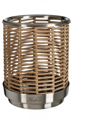 Fink Deko Windlicht braun-Silber 16,5 x Ø 13 cm ohne Glas - dekorativer Kerzenhalter mit Edelstahl-Sockel für Stumpenkerzen oder Teelichter