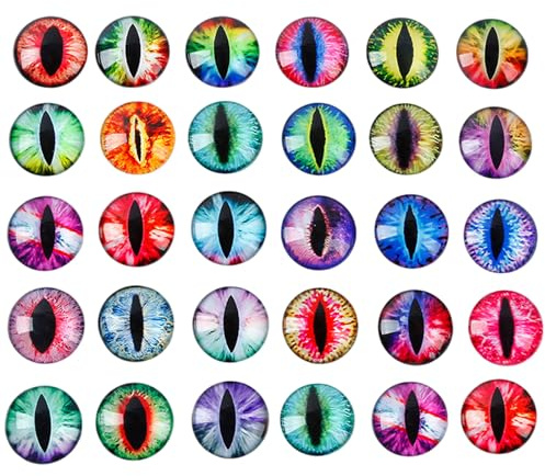 Jorzer Glass Eyes for Crafts 30Pcs Craft Eyes for Crafts Cabochon Luminous Dragon Glow in The Dark Animal Flatbacks for Art Props DIY Craft Making 25mm.