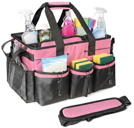 Cleaning Caddy Bag with Handle, 45x26x23cm Large Capacity Cleaning Tote Bag | Cleanings Organiser with Removable Dividers & Adjustable Shoulder Strap Tools Basket for Home Car Garden