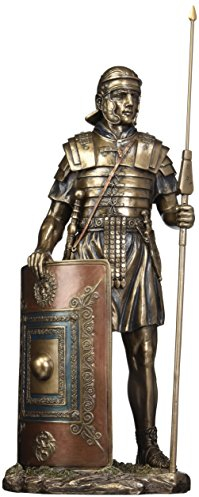 US 36,5 cm römischer Soldat mit Speer und Schild, kaltgegossene Bronzefigur