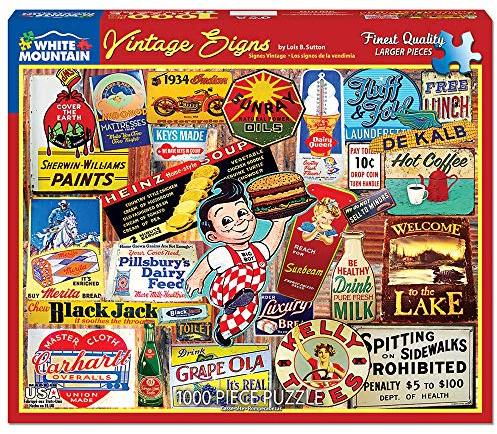 White Mountain Puzzles Vintage Signs - 1000 Piece Jigsaw Puzzle | Large Pieces, Gift for Adults and Family, 24x30 in, Collage