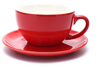 Coffeezone Americano Tasse und Untertasse, 3 Kapazitäten zur Auswahl, Latte Art Cappuccino für Café und Barista, Rot glänzend, 240 ml