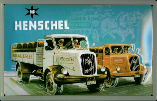 Buddel-Bini Versand Blechschild Henschel 2 LKW Nostalgieschild Schild Pritschenwagen Lastwagen