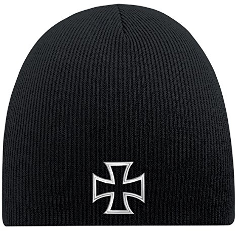 Fan-O-Menal Beanie-Mütze mit Einstickung - Kreuz - Wollmütze Wintermütze Strickmütze - 54559 schwarz