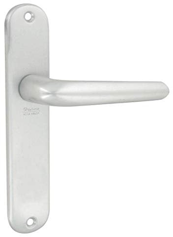 Vachette Set de Poignée de Porte sur Petite Plaque MONDIAL - Version Clé I pour Porte d’Entrée - Entraxe 165 mm - Système de Pose Facile - Garantie 10 ans - en Aluminium Résistant - Finition Argent