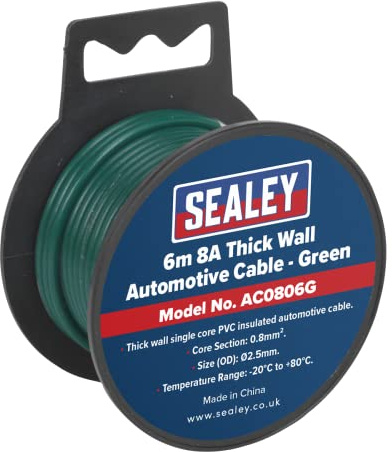 Sealey Automotive Cable Thick Wall 8A 6m Green