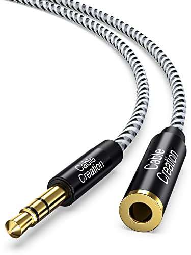CableCreation 1.8M 3.5mm Male to Female Extension Stereo Audio Extension Cable,Headphone Extension Cable 6 Feet,Slim and Soft Aux Cable with Gold Plated Connector, Black and White