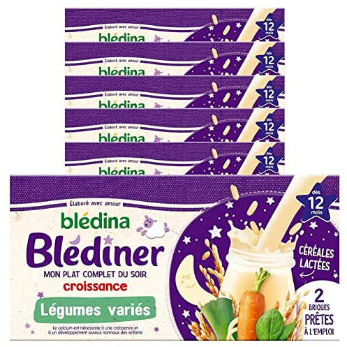 Blédina Blédîner, Céréales bébé Lactées, Légumes, Dès 12 Mois, 250 ml (Lot de 6x2 briques) (L'emballage peut varier)